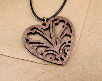 Wood Heart Pendant | Valentine's Gift | Gift for Girlfriend | Heart Necklace | Anniversary Gift | Wood Jewelry