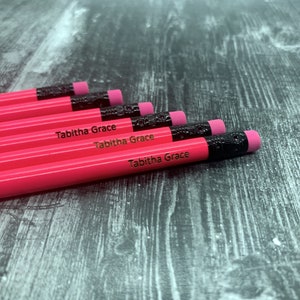 Personalized Pencils Engraved Pencils Back to School 12 Pack Pencils Neon Pink Pencils Student Gift image 1