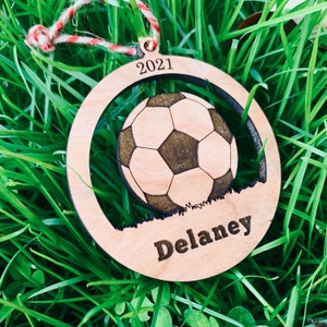Soccer Ornament Personalized Ornament Wood Ornament Custom Engraved Ornament Rustic Ornament image 2