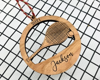 Tennis Ornament | Personalized Ornament | Wood Ornament | Custom Engraved Ornament | Rustic Ornament