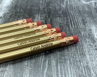 Personalized Pencils | Engraved Pencils | Back to School | 12 Pack Pencils | Gold Pencils | Student Gift