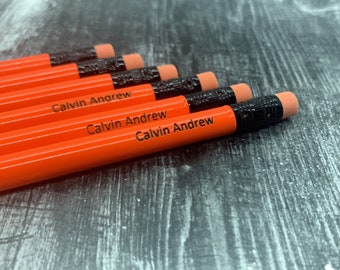 Personalized Pencils | Engraved Pencils | Back to School | 12 Pack Pencils | Neon Orange Pencils | Student Gift