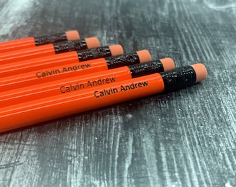 Personalized Pencils | Engraved Pencils | Back to School | 12 Pack Pencils | Neon Orange Pencils | Student Gift