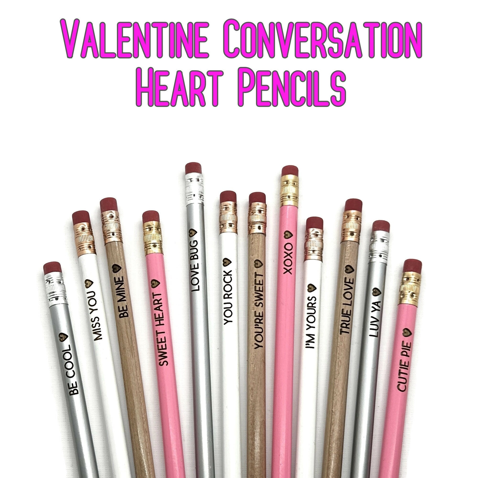 Valentine's Day Pencil Pack, Valentine's Day Gift for Classmates, Classroom  Valentine, Engraved Pencils, Conversation Heart Pencils 