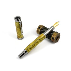 Black Titanium Fountain Pen - Dyed Yellow Spalted Maple Fountain Pen - #6 Jowo NIB