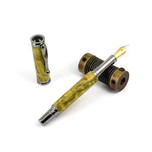 Black Titanium Fountain Pen Dyed Yellow Spalted Maple Fountain Pen 6 Jowo NIB image 1