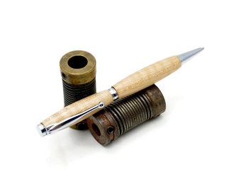 Curly Maple Slim Pen With Chrome Fittings - Handcrafted Wood Ink Pen By Whiddenswoodshop - Wood Ballpoint Twist Pen