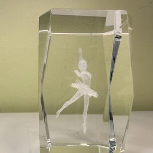 3D Laser Etched Crystal Ballerina Dancer Figurine Paperweight Gift 4.5”