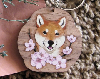 Wooden Dog Keychain - Shiba Inu