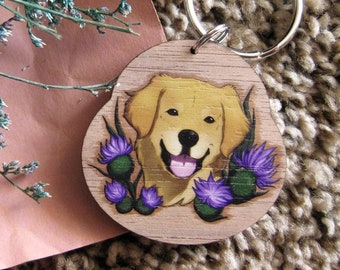 Wooden Dog Keychain - Golden Retriever