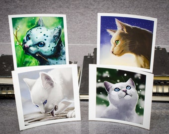 Warriors Cat Portraits pack 8 ~ Brambleberry, Thrushpelt, Sagewhisker, Snowfur painting prints