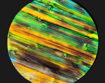 Colgante de pared abstracto colorido, pieza de arte única, firmada por el artista, arte de pared de madera pintado a mano, decoración de pared vibrante bohemia, regalo