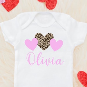 Personalized Girls Cheetah Print Valentine&#39;s Day Shirt