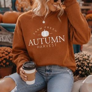 Farm Fresh Autumn Harvest Burnt Orange Fall Crewneck, Burnt Orange Fall Crewneck für Damen
