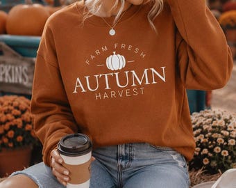 Farm Fresh Autumn Harvest Burnt Orange Fall Crewneck, Burnt Orange Fall Crewneck for Women