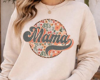 Sudadera Mama Floral Beige con Cuello Redondo / Sudadera Mama Neutral / Sudadera Mama Vintage / Sudadera Mama Moderna con Cuello Redondo / Regalo para Mamá