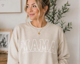 Sudadera MAMA de cuello redondo neutro / Sudadera minimalista para mamá / Sudadera beige para mamá / Sudadera moderna para mamá / Regalo para mamá