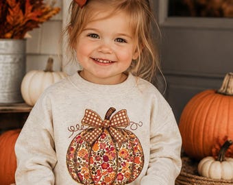 Floral Pumpkin Kids Sweatshirt | Fall Pumpkin Crewneck | Girls Autumn Sweatshirt | Pumpkin Patch Outfit