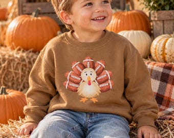 Kids Thanksgiving Turkey Football Sweatshirt | Turkey Football Sweatshirt | Thanksgiving Outfit for Kids | Fall Toddler Sweatshirt