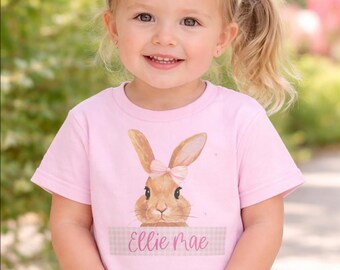 Personalized Easter Bunny Girl Shirt, Custom Name Pink Easter Outfit, Toddler Girl Bunny Tee, Kids Easter Gift, My 1st Easter Pink Shirt