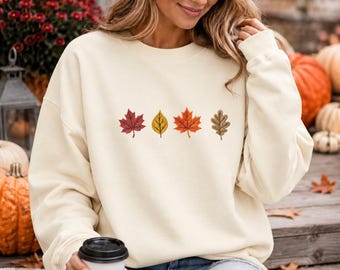 Fall Leaves Cream Crewneck Sweatshirt | Autumn Sweatshirt | Cozy Fall Pullover