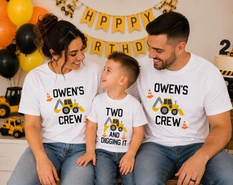 Camiseta de cumpleaños "Two and Digging It", camiseta de cumpleaños de construcción para segundo cumpleaños, camisetas con temática de excavadora para cumpleaños