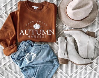 Farm Fresh Autumn Harvest Burnt Orange Fall Crewneck, Burnt Orange Fall Crewneck for Women