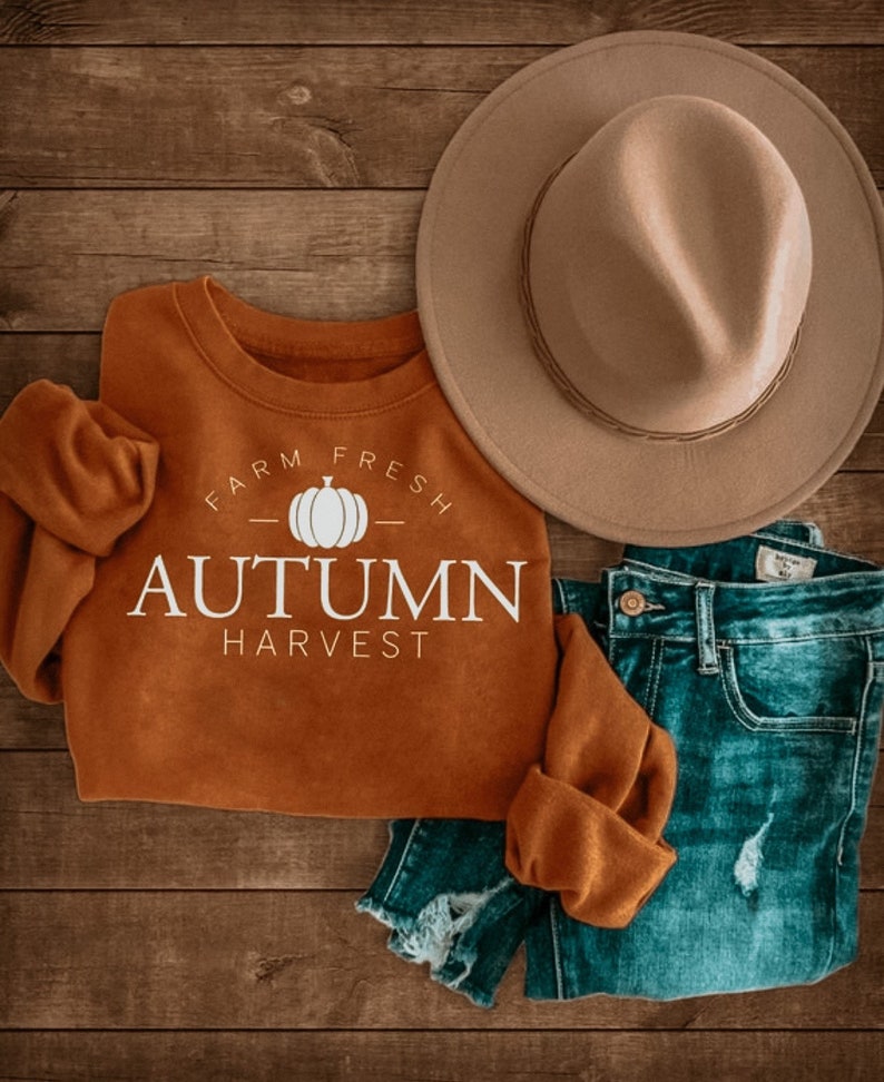 Farm Fresh Autumn Harvest Burnt Orange Crewneck or Tee / Fall T-Shirts / Fall Crewnecks / Fall Outfits / Fall Shirts / Fall 