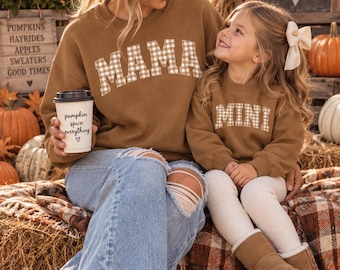 Mama & Mini Sweatshirts | Matching Mama and Mini Outfits | Autumn Brown Crewnecks | Mom Child Matching Sweatshirts