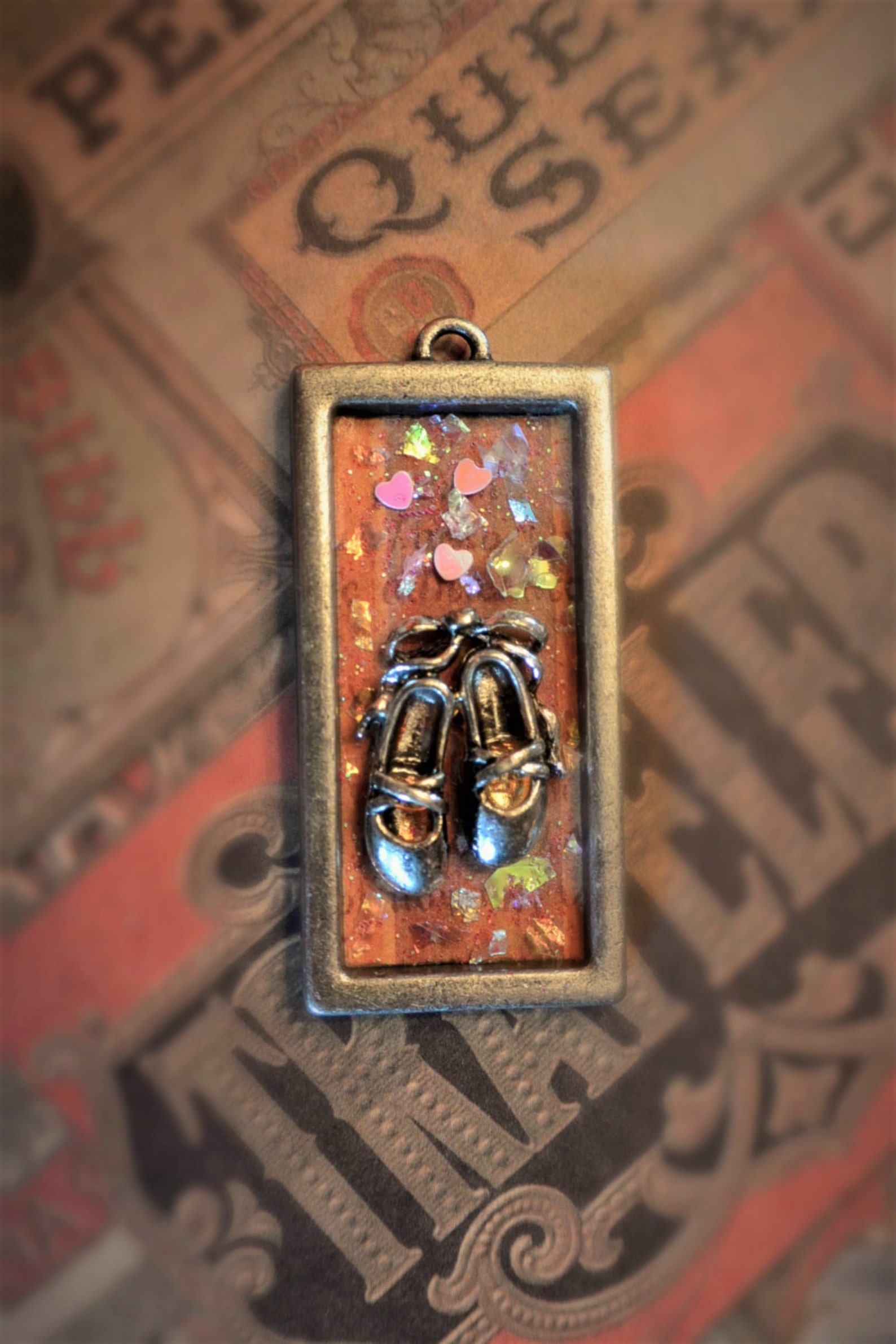 the recital: a miniature diorama, mixed media, resin art, story pendant with a handmade choker necklace and ballet shoes charm