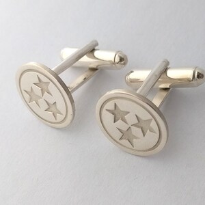Tennessee Flag Cufflinks,Tennessee Tristar Logo Cufflinks, Silver Tennessee State Cufflinks,  Engraved Cufflinks, TN State Flag Cufflinks