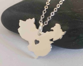 Personalized China Necklace, China Jewelry, Any Country Necklace, China Shaped Necklace, China Pendant Necklace With A Heart