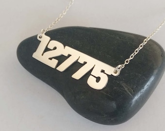 Personalized Silver Zip Code Necklace, Custom Post Code Necklace, Mail Code Necklace, Area Code Necklace, Personalized Number Necklace