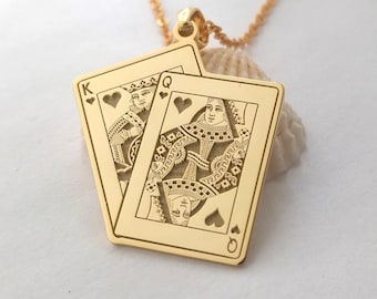 King of Hearts and Queen of Hearts Necklace, Custom Any Poker Necklace, Playing Card Suit Necklace, Personalized Poker Charm Necklace