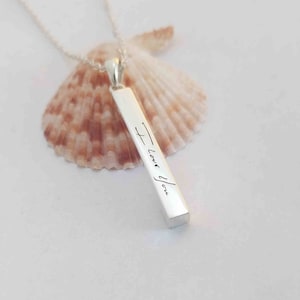 Vertical Handwriting Necklace, Handwritten Vertical Bar Necklace,Signature Bar Necklace, Custom Bar Necklace,Memorial Bar Jewelry
