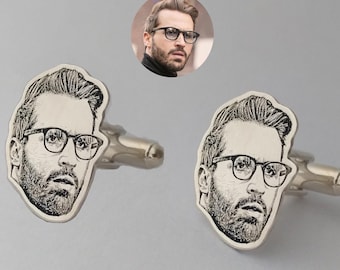 Custom Portrait Cufflinks, Personalized Photo Cufflinks for Wedding, Engraved Face Cufflinks, Picture Cufflinks For Groom