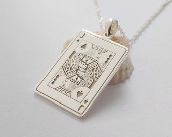 Collar de plata con la jota de picas, collar de póker personalizado, collar con el palo de la baraja, collar con dije de póker