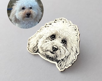 Silver Dog Portrait Lapel Pin, Any Pet Portrait Lapel Pin, Personalized Pet Brooch from Photo, Personalized Cat Lapel Pin, Pet Memorial Gift