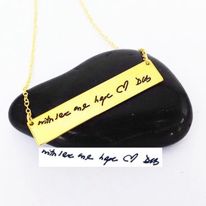 Real Handwriting Necklace,Gold Handwritten Bar Necklace,Signature Bar Necklace,Personalized Bar Necklace,Memorial Bar Jewelry