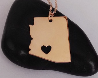 Arizona State Charm Rose Gold,AZ State Charm ,AZ State Shaped Pendant,Arizona State Necklace With A Heart