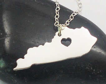 Silver Kentucky State Necklace,KY State Shaped Necklace,Kentucky State Charm Necklace,Kentucky Necklace With A Heart