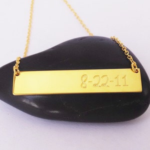 Anniversary Date Bar Necklace,Gold Bar Necklace,Birthday Day Bar Necklace,Personalized Bar Necklace,Gold Bar Jewelry,Celebrity Inpired