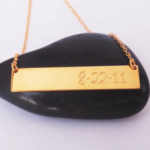 Personalized Rose Gold Date Bar Necklace,Engraved Bar Necklace,Birthday Day Bar Necklace, Anniversary Bar Necklace,Gold Bar Jewelry