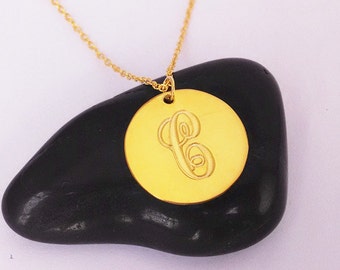 Gold Monogram Disc Necklace,Single Initials necklace,Gold Disc Necklace,Custom Disc Jewelry,Engraved Disc Necklace,Personalized Necklace