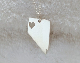 Collar de plata de Nevada, collar del estado de Nevada, colgante del estado de Nevada, collar con dije de Nevada, collar personalizado de Nevada con corazón