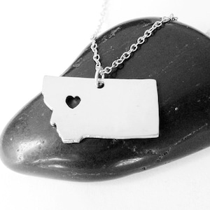 Montana Charm Necklace,Silver Montana Shaped State Necklace, MT State Pendant Jewelry,Montana Necklace With A Heart