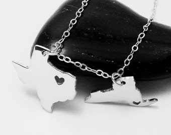 Fern Liebesgeschenk, zwei Staaten oder Länder Halskette, Doppel Silber Zustand Halskette, beste Freundschaft Halskette, Geschenk für den besten Freund