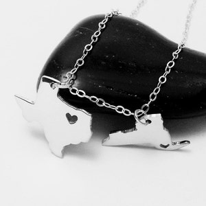 Long Distance Love Gift,Any two states or Countries Necklace,Double Silver State Necklace,Best Friendship Necklace,Best Friend Gift