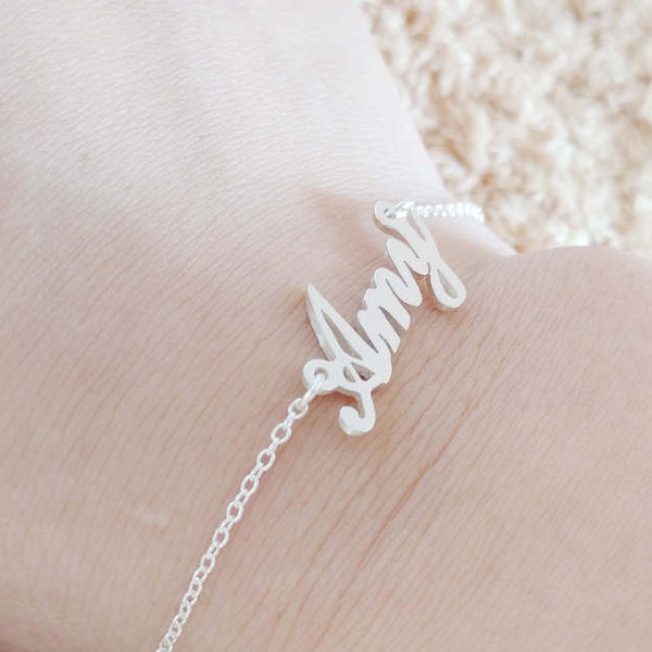 Custom Name Bracelet,Silver Any Name Bracelet,Dainty Name Bracelet,Baby Name Bracelet,Tiny Name Charm Bracelet,Bridesmaids Gift