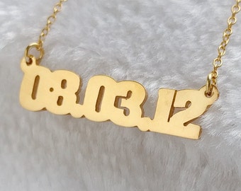 Wedding Date Necklace,Personalized Number Necklace,Gold Wedding Day Necklace,Birthday Necklace,Custom Numeral Necklace, Zip Code Necklace